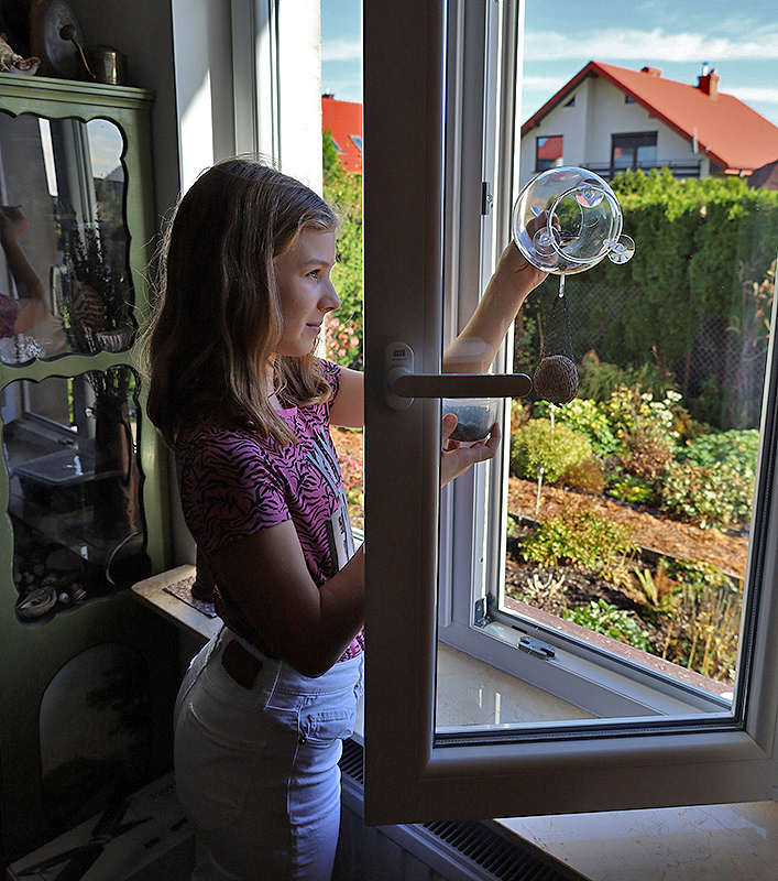 Jak uzupełnić pokarm w karmniku na szybie okna