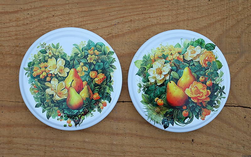 Zakrętki na słoiki, domowe przetwory, wzór Ogrodowe Opowieści