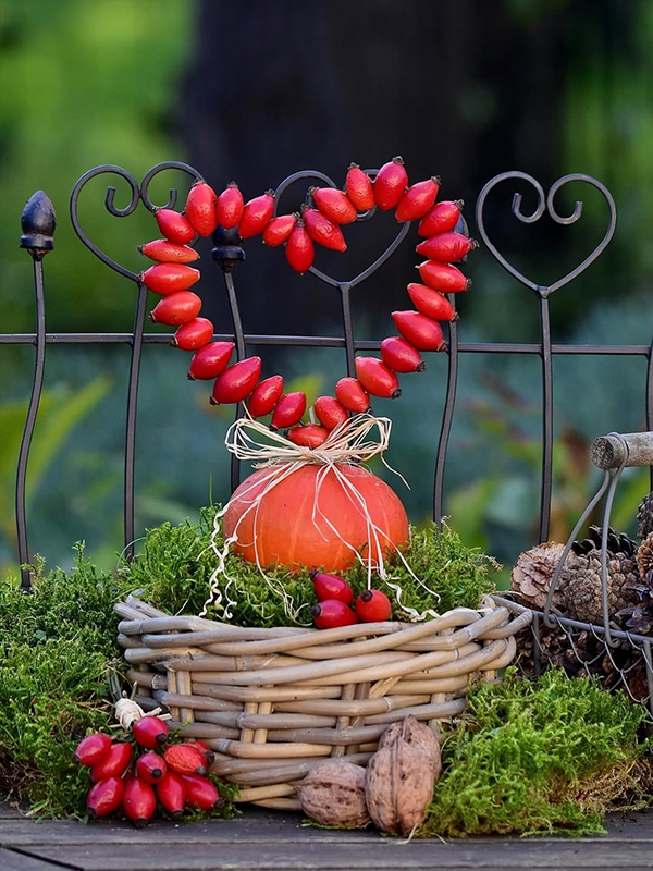 Jesienne ozdoby ogrodowe - kompozycja z sercem różanym