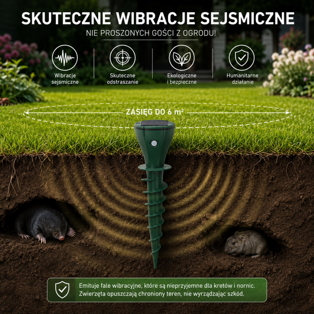 Skuteczne wibracje sejsmiczne odstraszające krety i gryzonie
